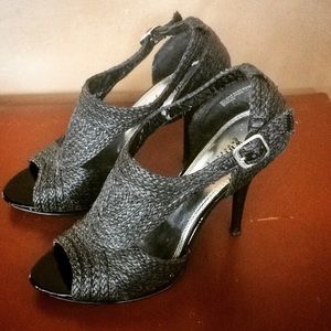 WHBM Dunham Black peep toe stiletto heels 6.5